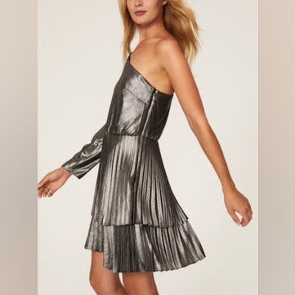 Derek Lam Collective Metallic One Shoulder Dress Sz 46 - Picture 4 of 9
